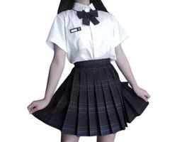 Vrouwen Korte Rok Geruit - Anime Cosplay - Hoge Taille - Geplooid - Zwart - Ruitjes