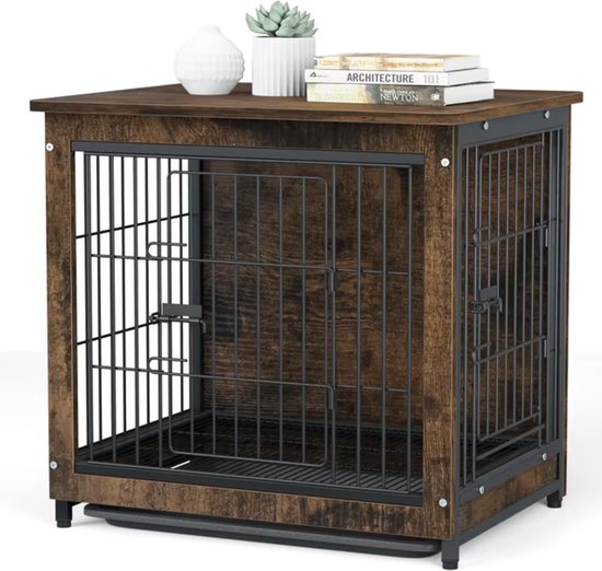 J&R Honden bench - Huisdieren bench - Bench en tafel - 2in1 - Eindtafel - Gang tafel - Bijzettafel - Industrieel - Bruin/Zwart - Klein - 63x51x59cm