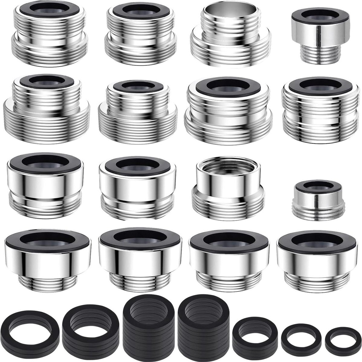 Image of 16 Piece Kitchen Aerator Male Female Basin Adapter Set - Garden Hose Connector Water Filter Via Diverter Adapter Set