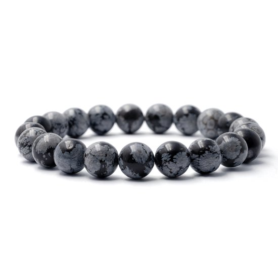 Bixorp Gems - Bracelet en pierres précieuses en obsidienne flocon de neige - Bracelets de perles d'obsidienne polie en flocon de neige - Cadeau pour mari et femme - Fabriqué naturellement