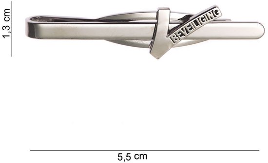 Zilverkleurige dasspeld met het woord 'BEVEILIGING' in reliëf. De dasspeld is 5,5 cm lang en 1,3 cm breed.