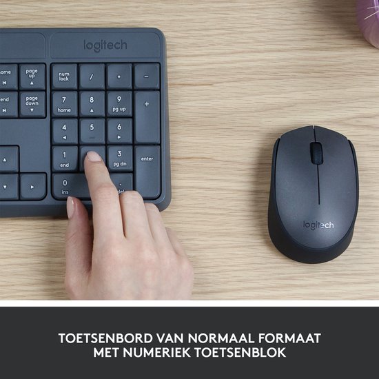 Logitech MK235 - Draadloos Toetsenbord en Muis - QWERTY - Donkergrijs