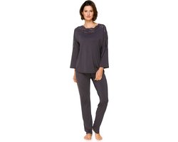 Dames Pyjama Jolie-Lange Mouwen & Rechte Broek-Kantdetails-Grijs-Maat XL