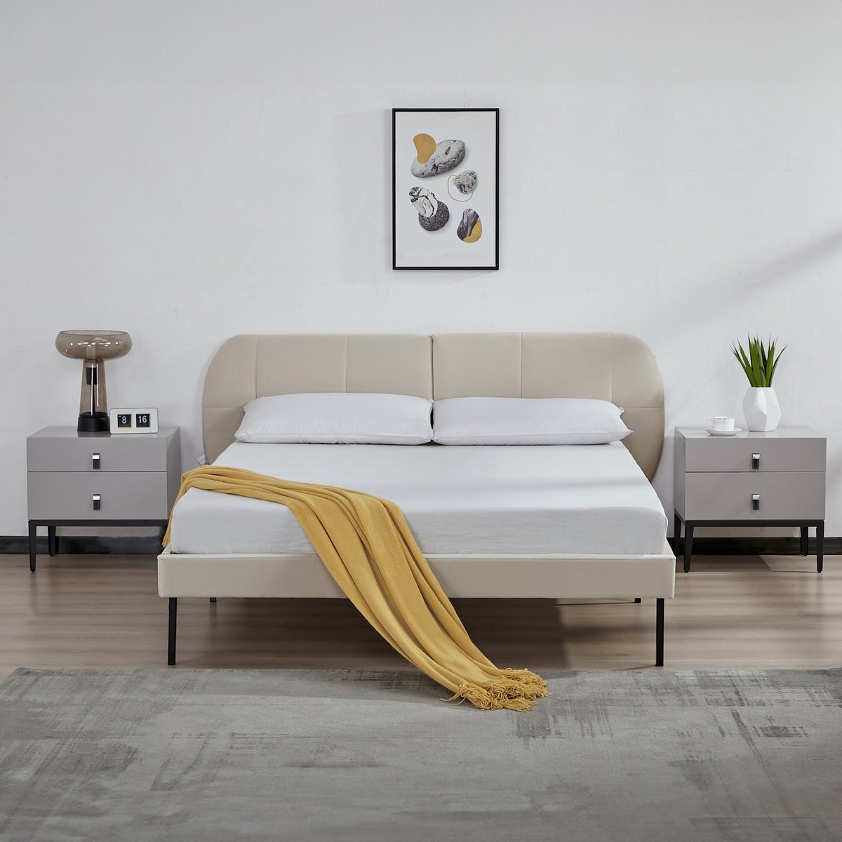 en.casa Gestoffeerd bed Porvoo met bedbodem 140x200 cm beige [en.casa]