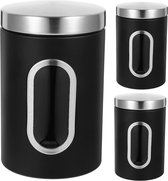 stardis Voorraadpotten, 3-delige set, 1,9 liter, met deksel en kijkvenster voor levensmiddelen, stabiele voorraadcontainer, metalen containers voor koffie, thee, ontbijtgranen, koffiebus