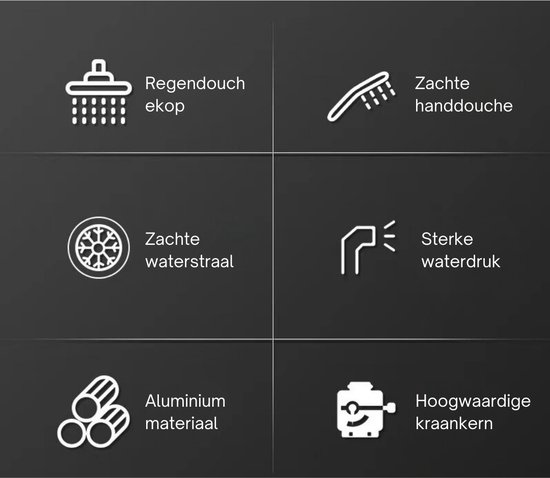 Livista® - Douche Set - Regendouche en Handdouche - Verstelbare Hoogte 75-105 cm - Vierkant Design - Zwart - Duurzame Messing Omsteller voor Badkamer