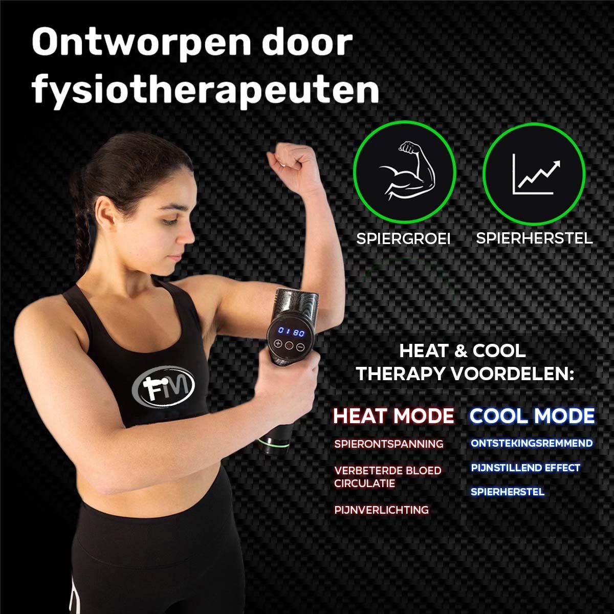 Afbeelding 2 van FYSIO MASSAGE GUN PRO - Sport en Relax Massage - Professioneel - Warm & Koud functionaliteit - Inclusief 7 opzetstukken - 30 massagemodus