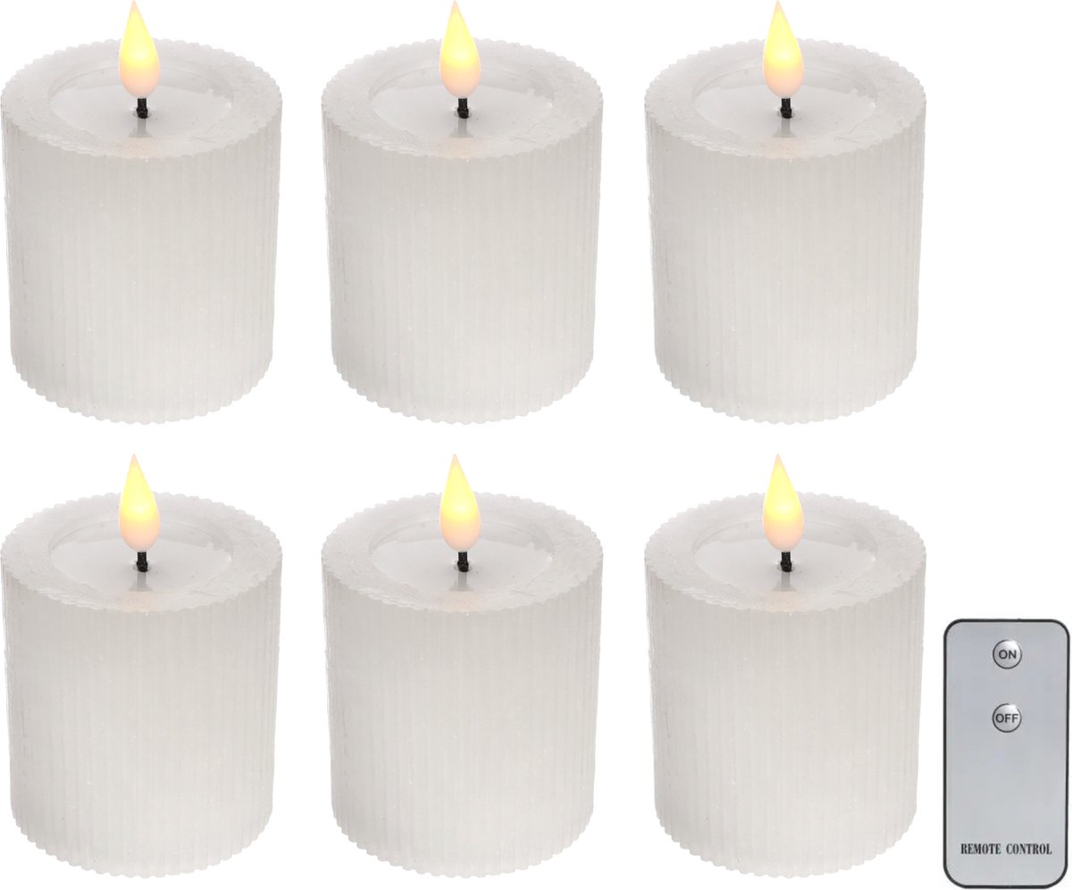 Comforder 6 LED Kaaren met Afstandsbediening - Elektrische Stomp Kaarsen op Batterijen met Flikkerende Vlam - Ø7 cm Wit
