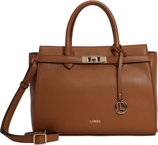 L.CREDI Sac à main Sac à épaule bandoulière Konstanze Handle Bag Cognac Marron clair