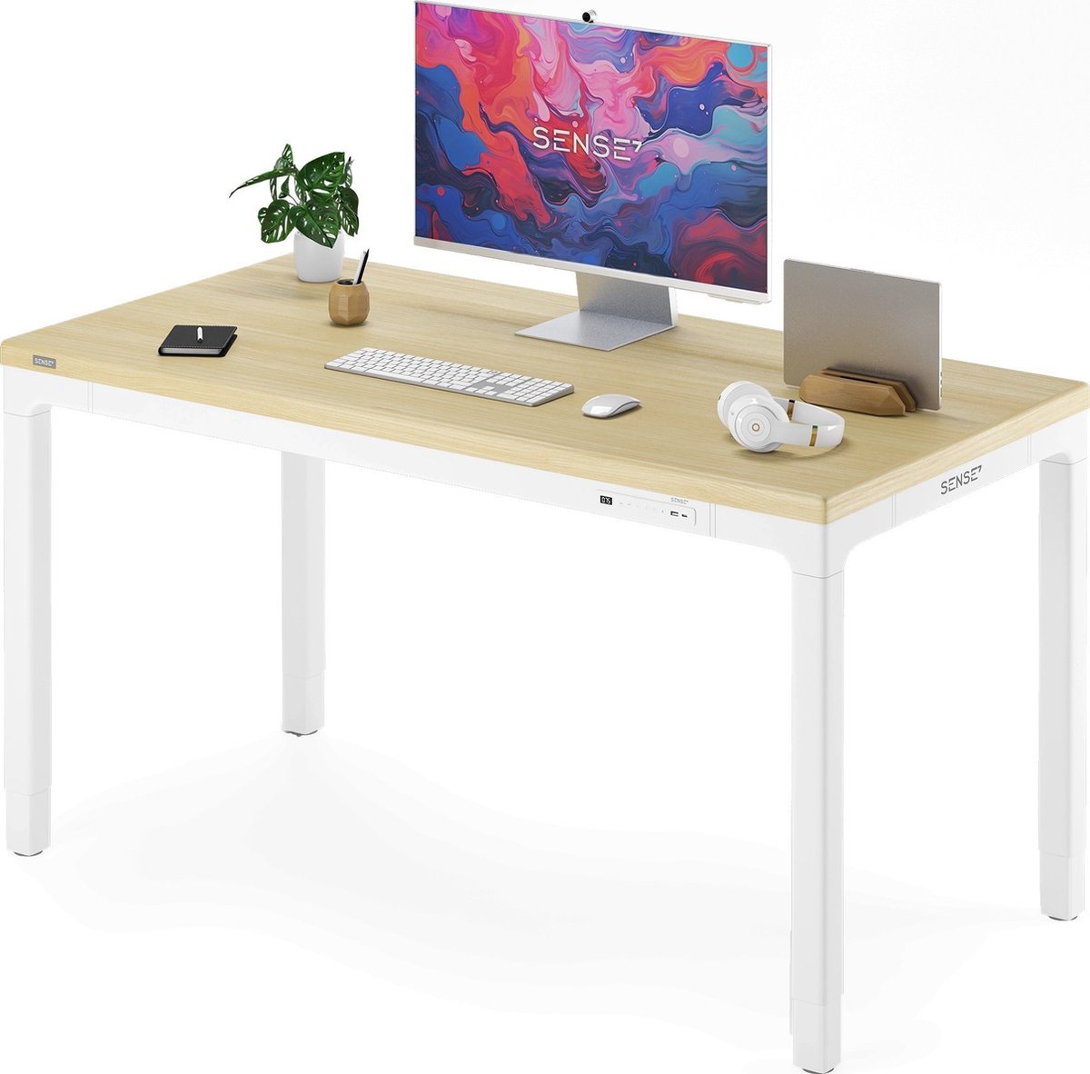 SENSE7 MANMA - Computerbureau - 160 x 80 cm - Elektrische Hoogteverstelling - Gamingbureau - Geheugenfunctie - voor USB 2.0- en USB-C-lader - Wit / Lichtbruin