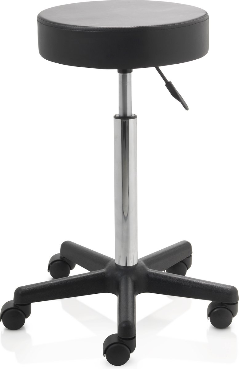ZenGrowth ergonomische tabouret met hoge gasveer zwart - Kapperskruk op zachte wielen – Tabouret - In hoogte verstelbaar