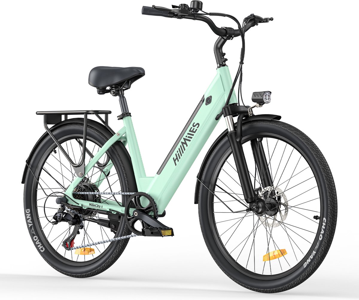 Hillmiles Milecity 1 Elektrische fiets - Actieradius 80km - Verwijderbare batterij 36V13Ah - Motor 250W - Shimano 7 versnellingen - 26 Inch City Commuter EBike - Groen