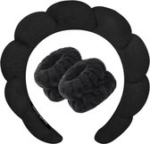 Bekecidi 3-delige spa-set met hoofdband, polsband, wasband, make-uphoofdband en polsband voor gezichtsreiniging, huidverzorging, microvezel polswashanddoek, haarbanden, haaraccessoires voor dames, meisjes (zwart