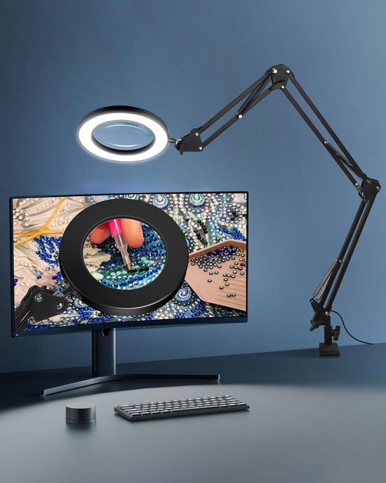 15 x vergrootglas met licht en klem, 5 kleurmodi, traploos dimbaar