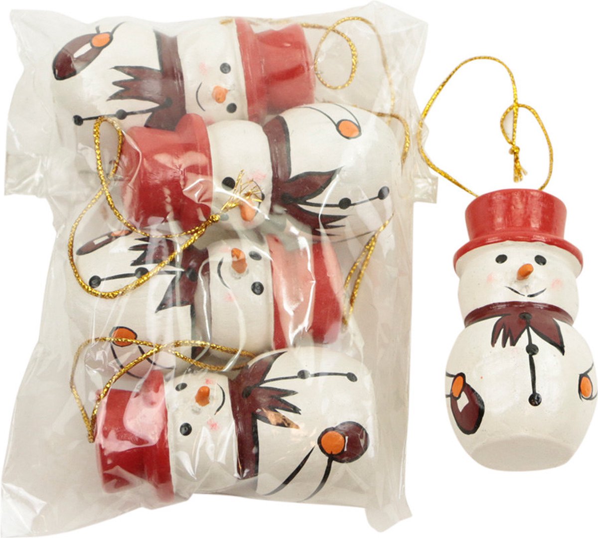Decoratieve kersthanger - Hout - Sneeuwpop - 5 stuks - Wit - 8x4x4cm - Sarana - Fairtrade Indonesie - Fairtrade