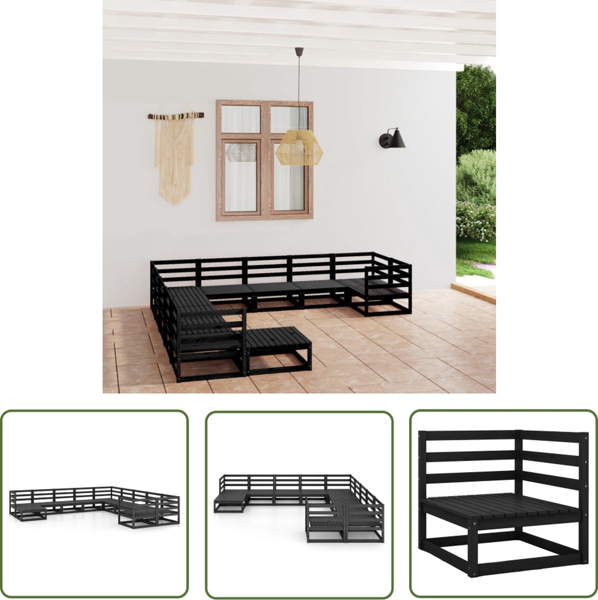 The Living Store 11-delige Loungeset massief grenenhout - Tuinset - Lounge Set - Houten Bank - Buitendecor - Tuinmeubel