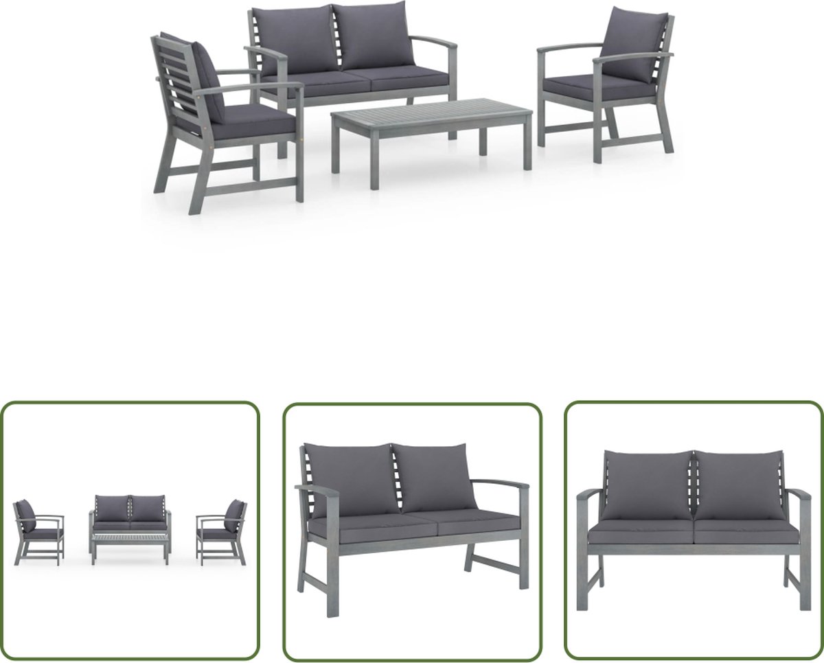 The Living Store 4-delige Loungeset met kussens massief acaciahout - Loungeset - Acacia Hout - Buitendecor - Tuinbank - Loungestoel