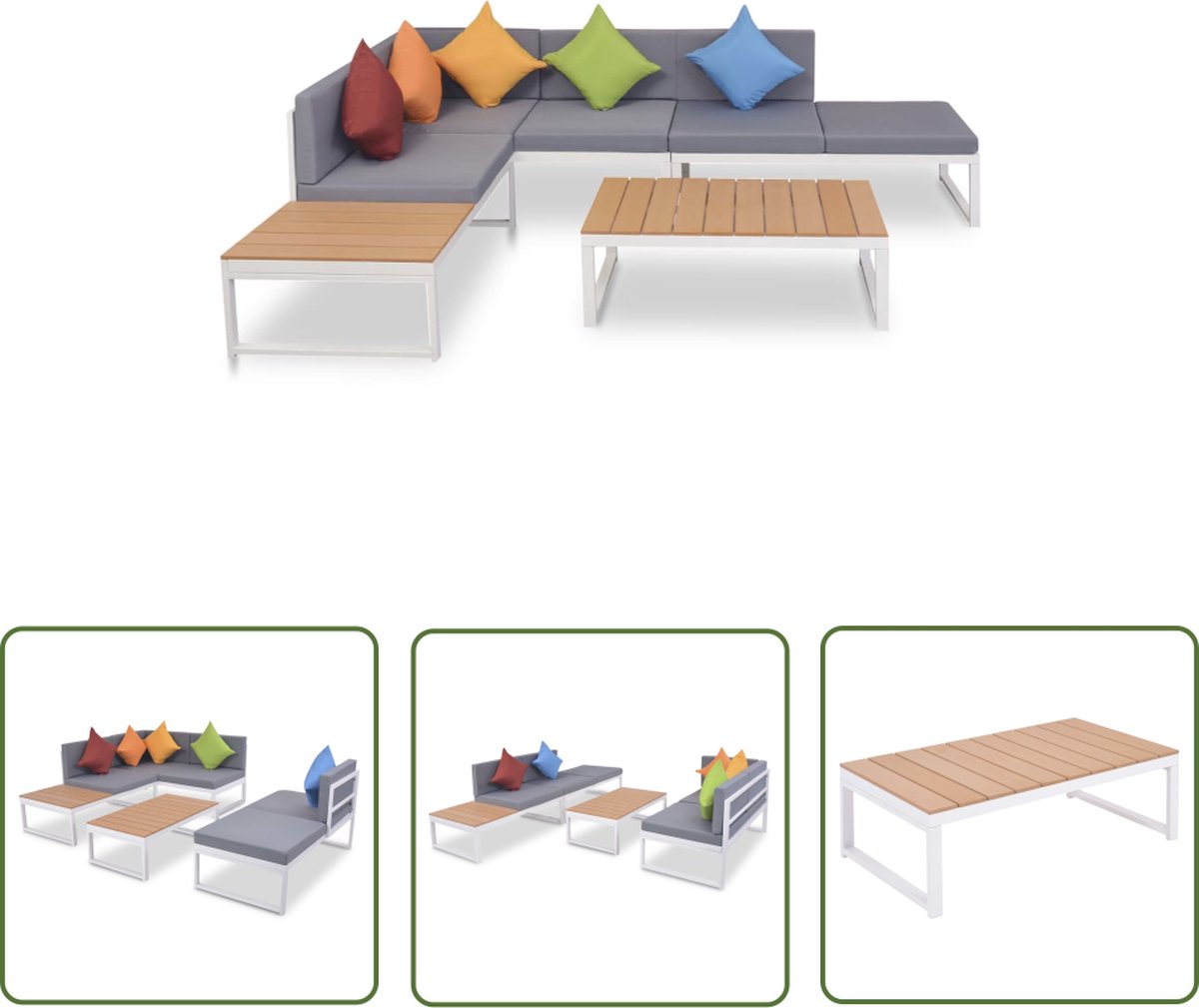 The Living Store 4-delige Loungeset met kussens aluminium en HKC - Tuinmeubelen - Lounge Set - Aluminium Meubels - Buitendecoratie - Tuinset