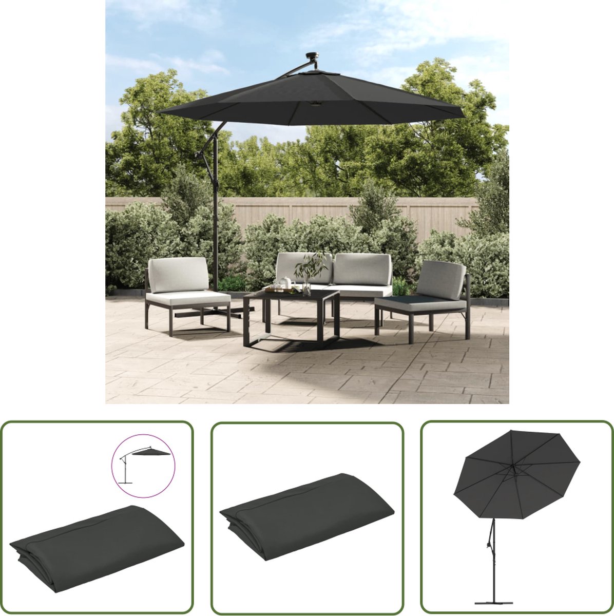 Vidaxl Parasol Doek - Antraciet - 350 Cm - Uv-beschermend Polyester