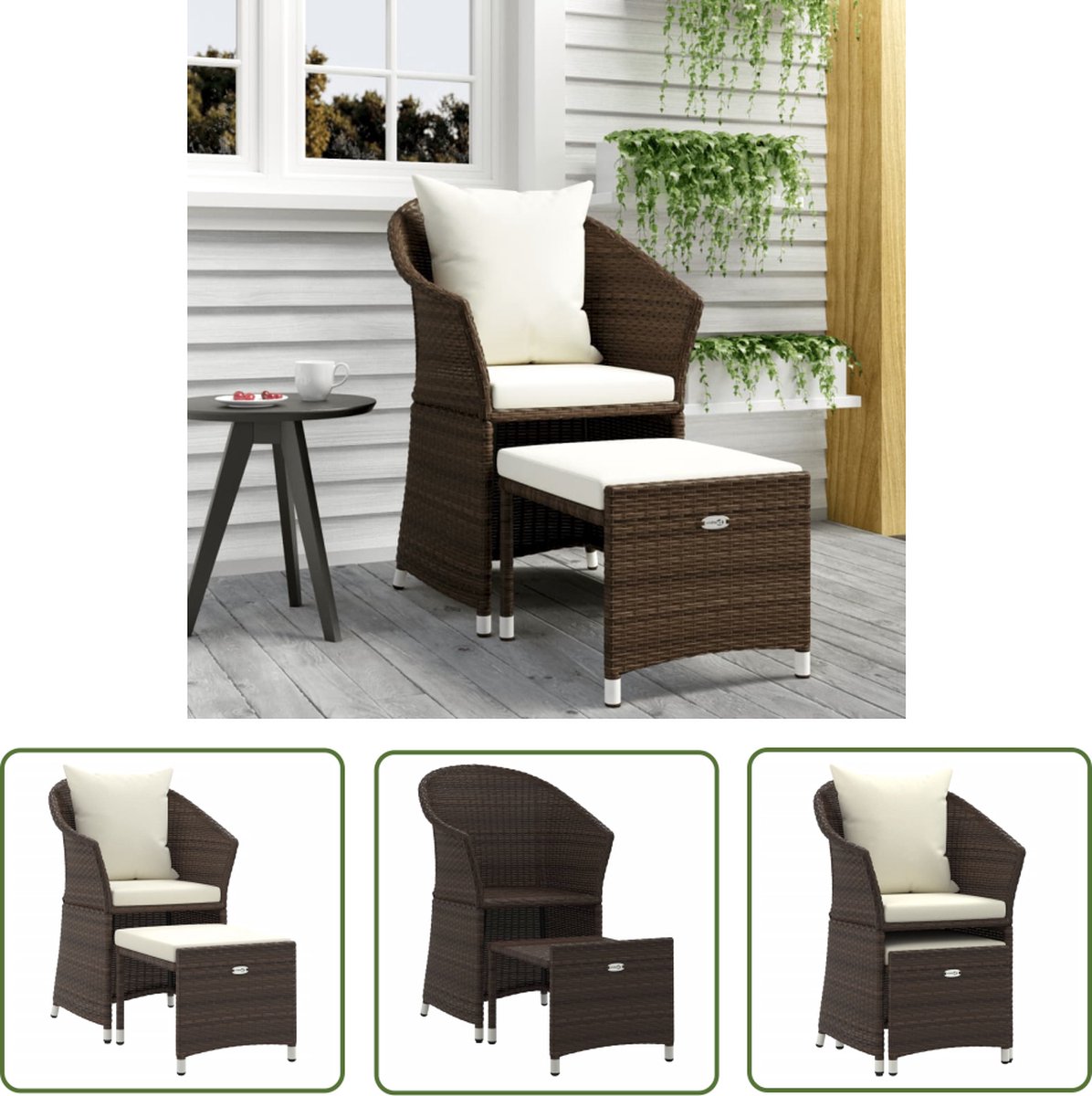 The Living Store poly rattan loungeset in bruin met kussens.