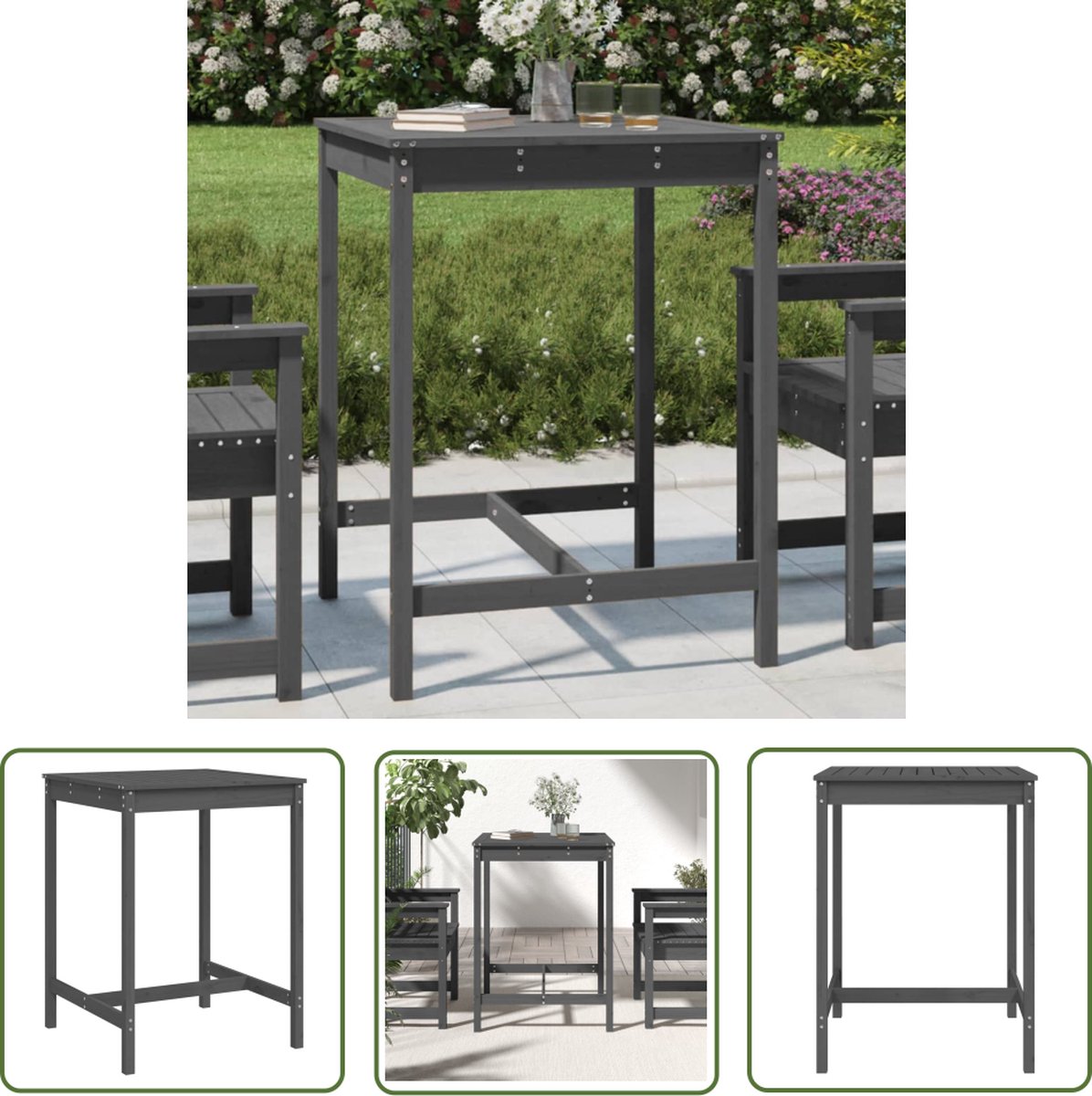 Massief grenenhouten tuintafel in grijs, 82,5x82,5x110 cm - The Living Store.