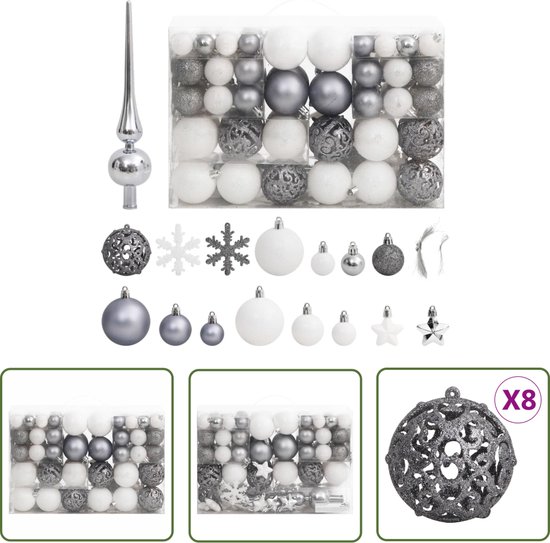 Ensemble de 111 boules de Noël en polystyrène blanc et gris de The Living Store - Boules de Noël - Décoration de Noël - Boules de Noël incassables - Décoration pour sapin de Noël - Accessoires de vêtements pour bébé de Noël