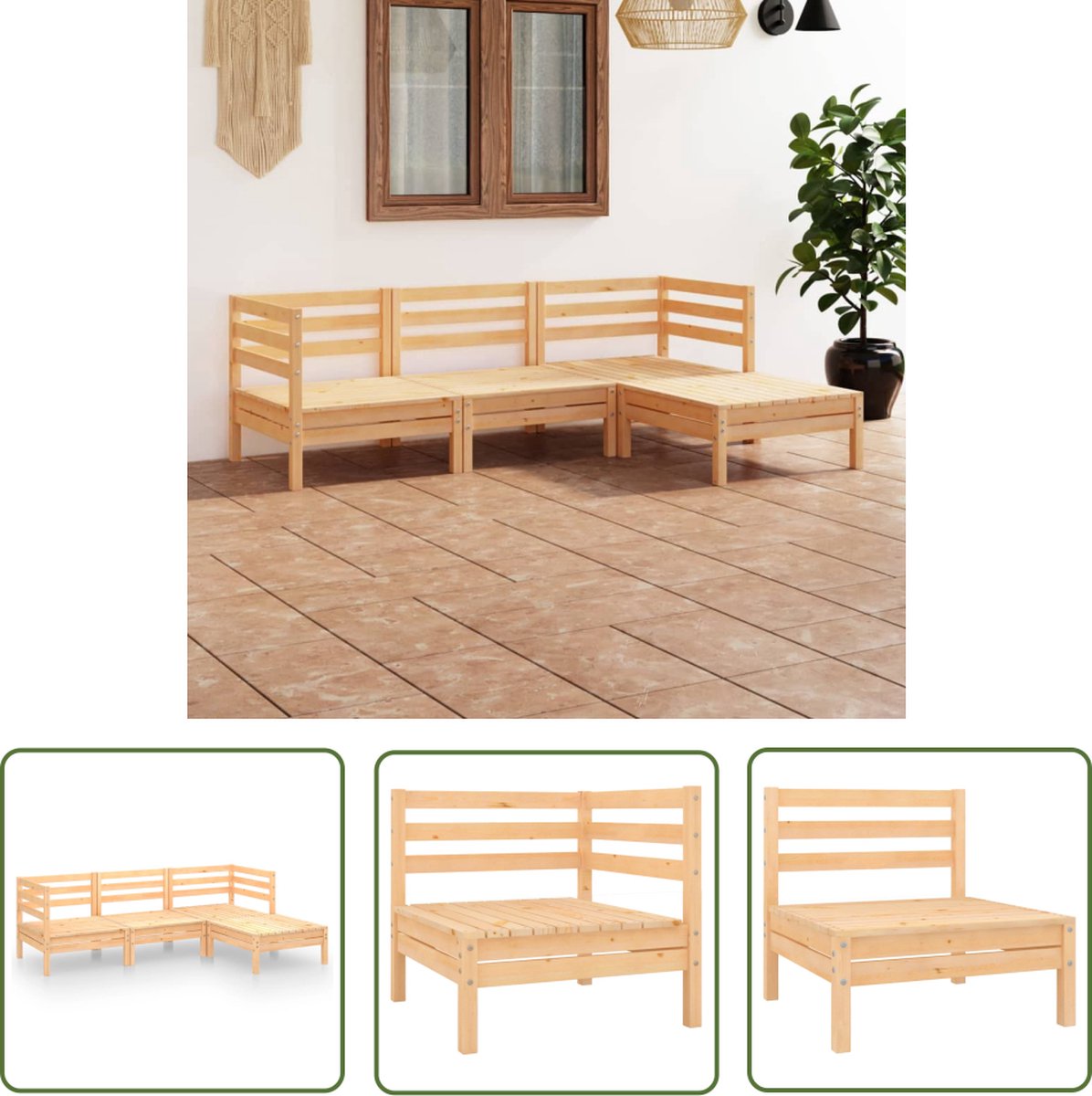 Massief grenenhouten loungeset met tuinstoel en lounge set.