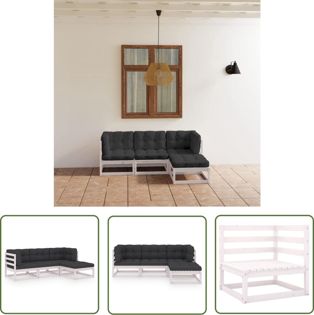 The Living Store 4-delige Loungeset met kussens massief grenenhout - Tuinstoel - Loungestoel - Buitensteun - Houten Stoel - Tuinset