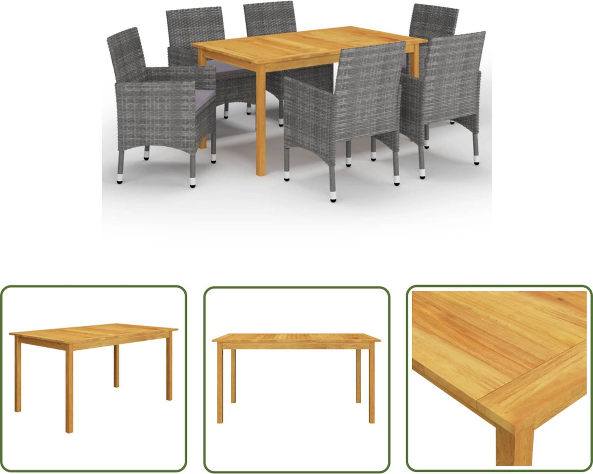 The Living Store 7-delige Tuinset grijs - Tuinstoel - Eetkamerset - Buitentafels - Acacia Hout - Lounge Set The Living Store 7-delige Tuinset grijs - Tuinstoel - Eetkamerset - Buitentafels - Acacia Hout - Lounge Set - Image 1