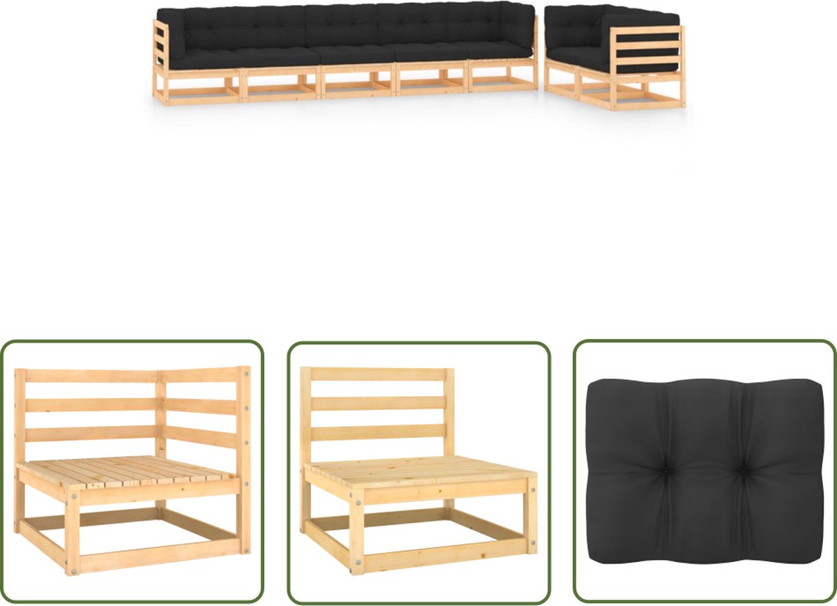 The Living Store 7-delige Loungeset met antracietkleurige kussens grenenhout - Loungeset - Tuinlounge - Palletsofa - Buitentijnen - Loungehoekbank