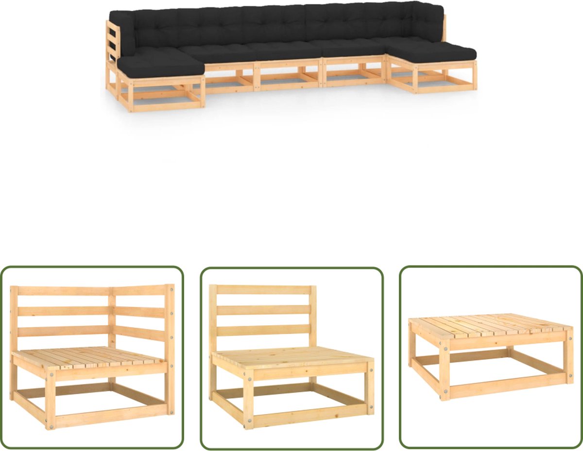 The Living Store 7-delige Loungeset met antracietkleurige kussens grenenhout - Loungeset - Tuinmeubilaar - Pallets - Hout - Grenenhout