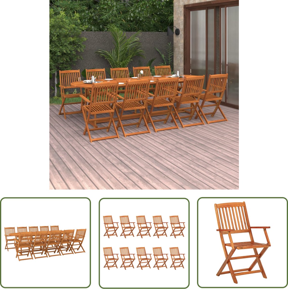 The Living Store 11-delige Tuinset 280x90x75 cm massief acaciahout - Eetkamerstoel - Acacia Hout - Buitentijd - Tuinset - Terrassenbank