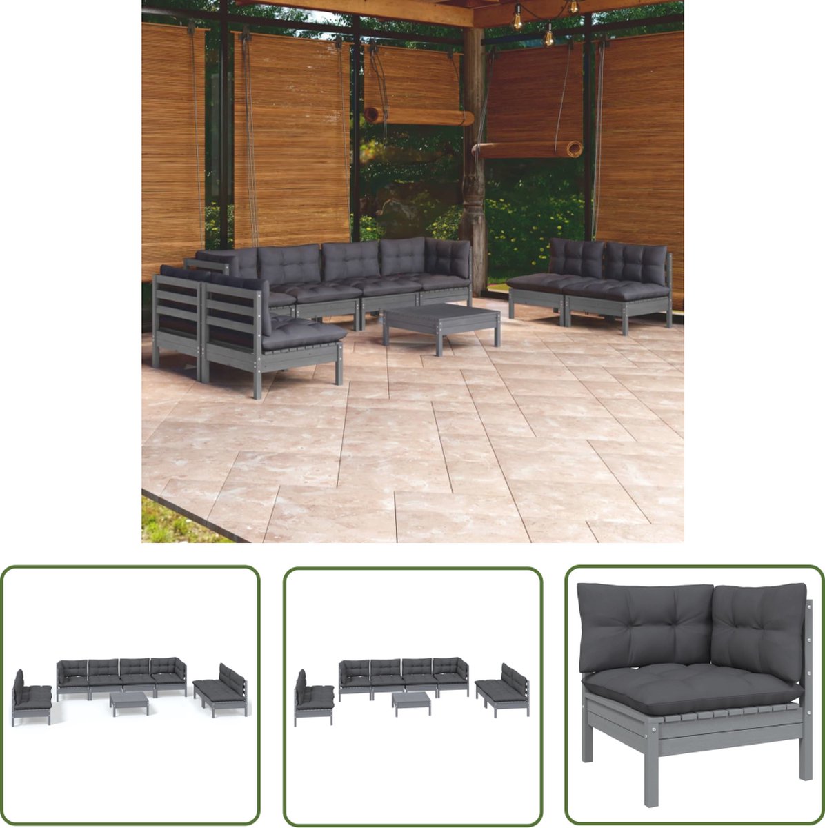 The Living Store 9-delige Loungeset met kussens massief grenenhout - Tuinset - Lounge Set - Houten Tuinset - Grenenhouten Tuinset - Loungestoel