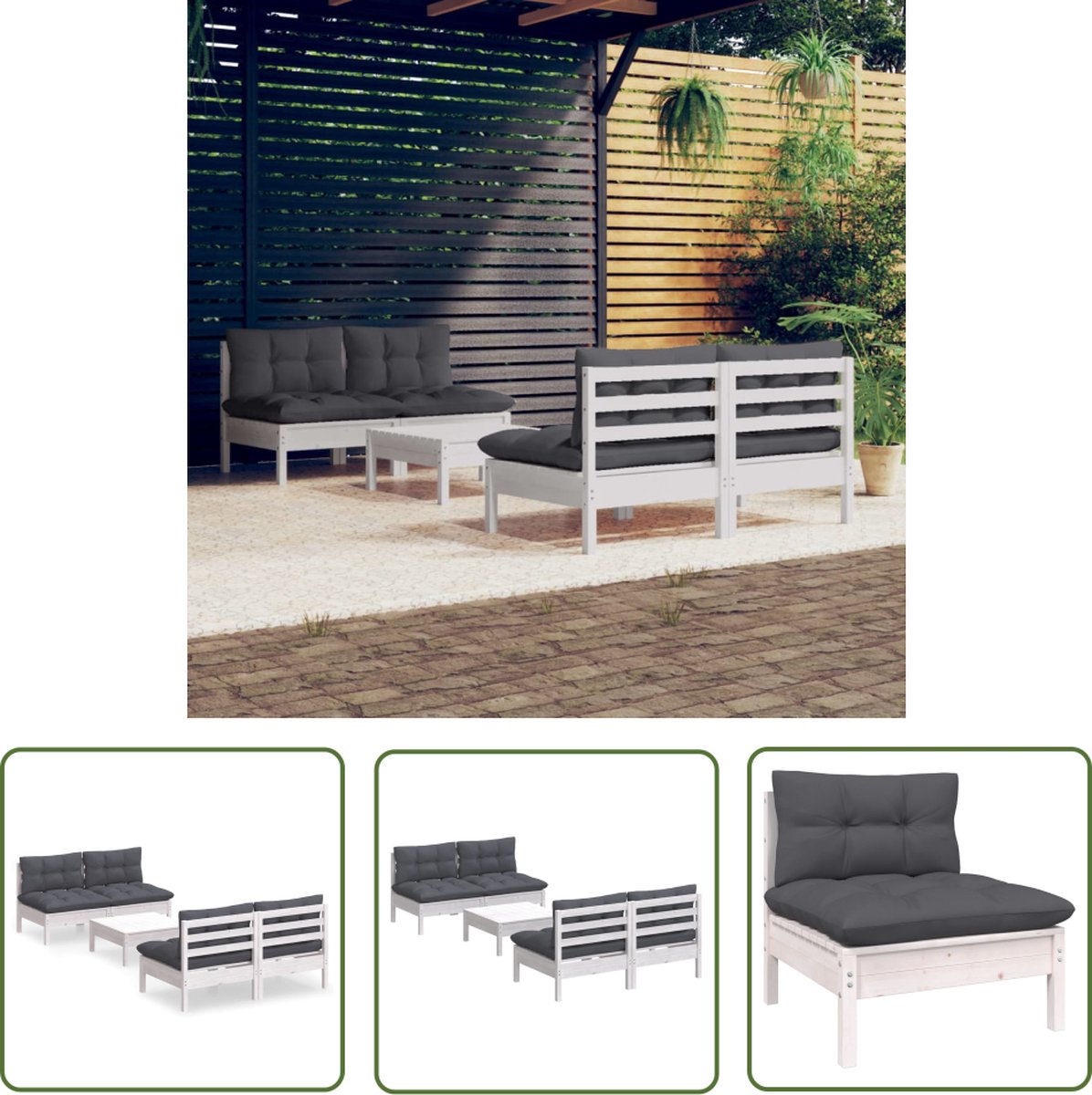 The Living Store 5-delige Loungeset met antracietkleurige kussens grenenhout - Loungeset - Tuinset - Tuinmeubel - Houten Lounge - Grenenhout