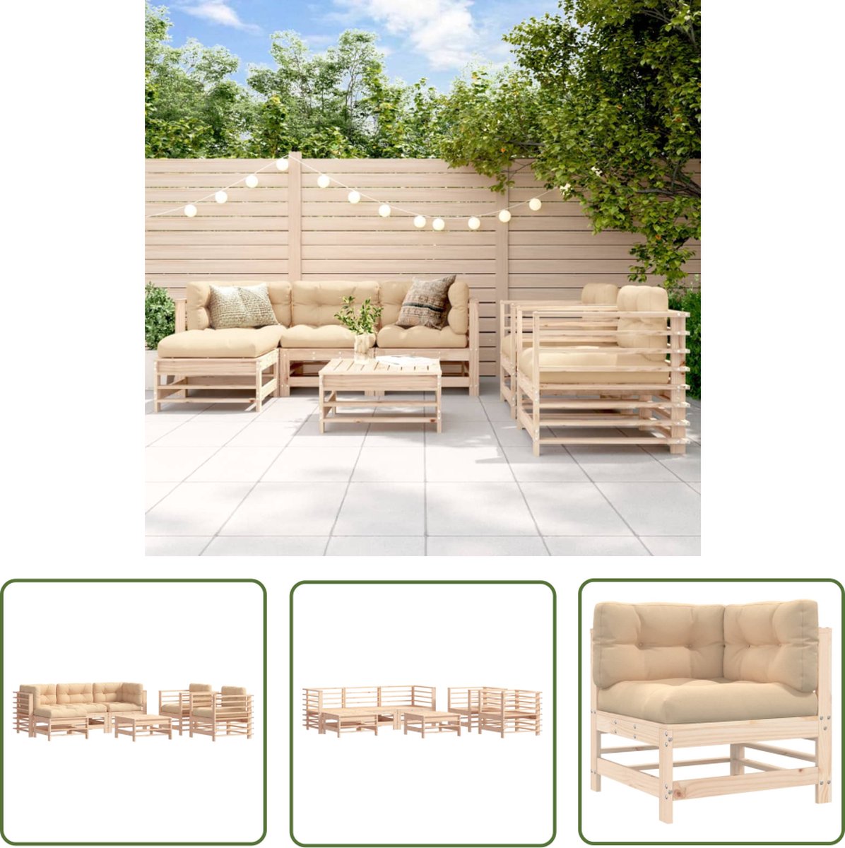 The Living Store 7-delige Loungeset met kussens massief teak - Loungeset - Tuinset - Buitenmeubilair - Hout Lounge - Tuinlounge