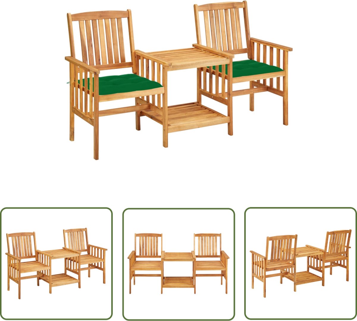 The Living Store Tuinstoelen met tafeltje en kussens massief acaciahout - Tuinmeubles - Bistroset - Acacia Hout - Tuintafel - Buitenkamer