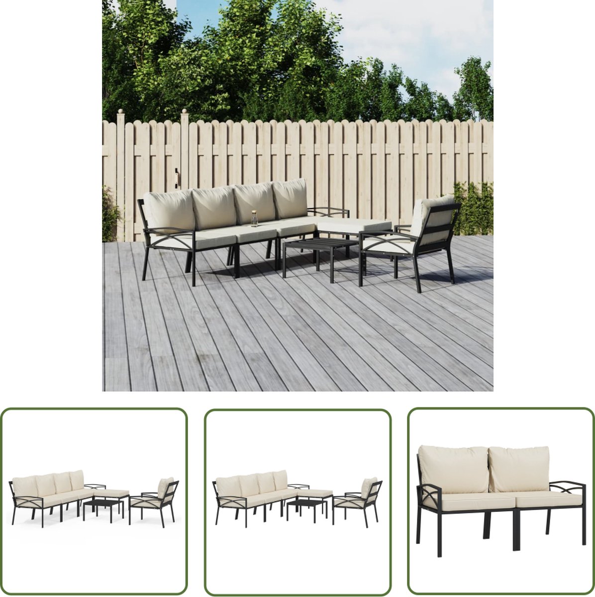 The Living Store 7-delige Loungeset met kussens staal zandkleurig - Loungeset - Tuinlounge - Lounge Set - Buitendrankset - Loungestoel