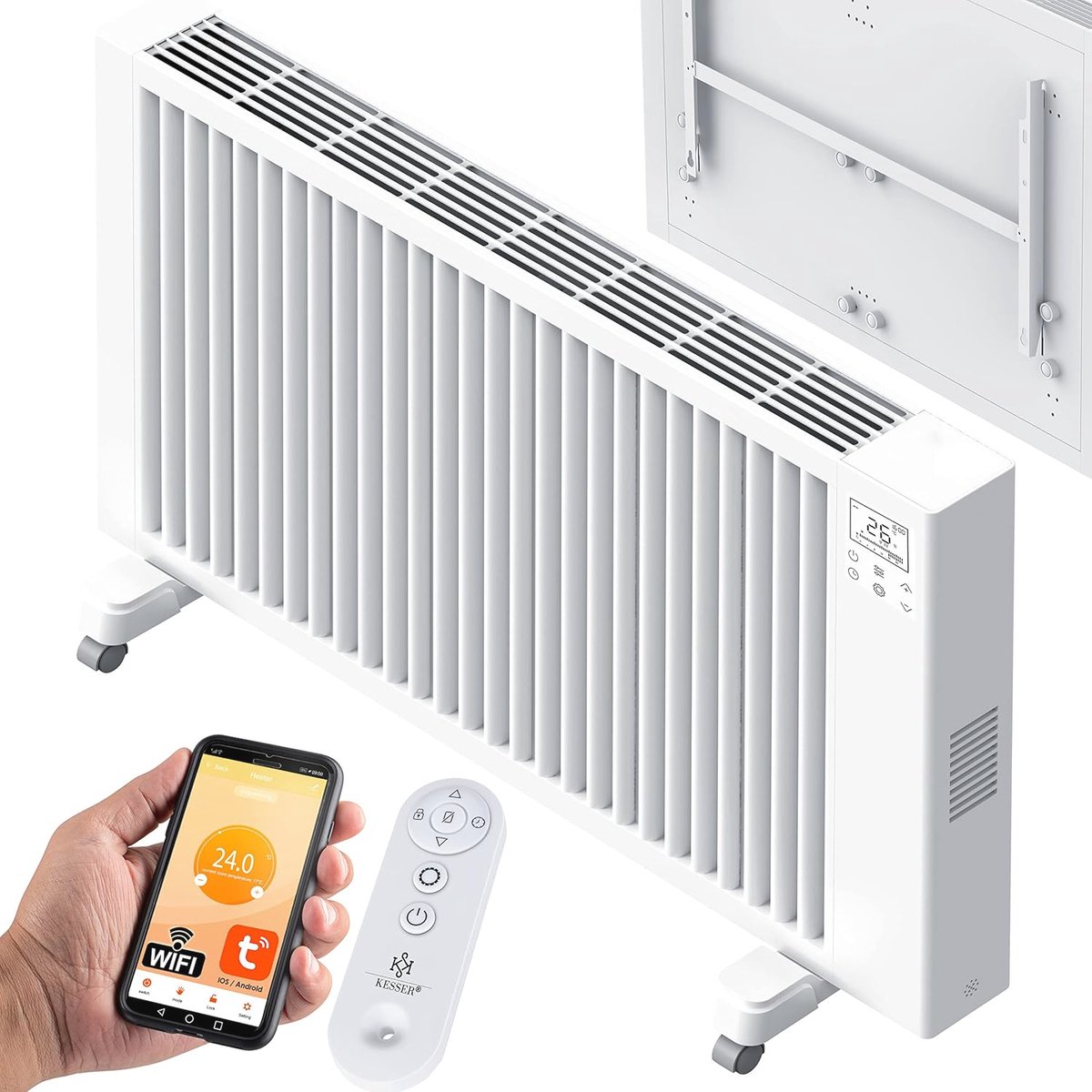 Bol.com Energiebesparende Elektrische Infraroodverwarming met WiFi-app en Afstandsbediening - 2000W Mobiele en Wandconvector aanbieding