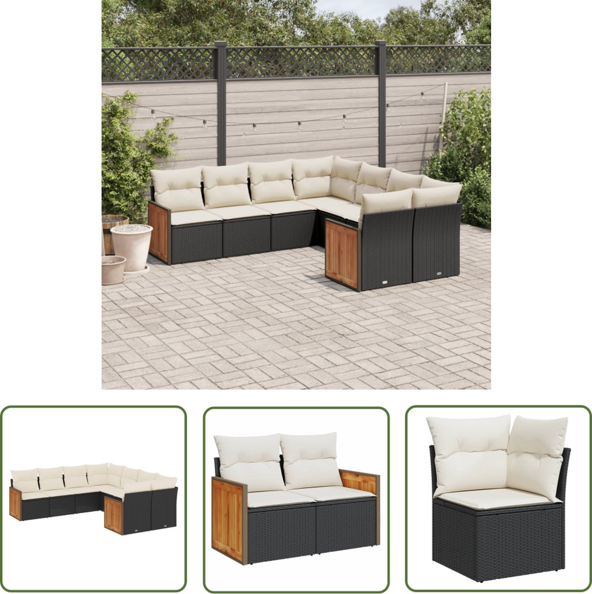 The Living Store 8-delige Loungeset met kussens poly rattan zwart - Loungeset - Lounge Set - Buitendecoratie - Tuinmeubels - Ratan Meubel