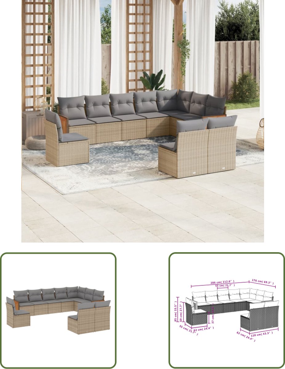 Loungeset met beige poly rattan kussens - Outdoor Furniture - Tuinmeubels