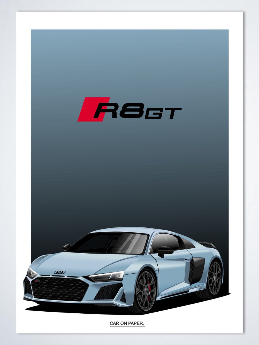 Poster Audi R8 GT Babyblauw 60 x 42 cm (A2) - Autoposter - Poster Kinderkamer - Auto Wanddecoratie