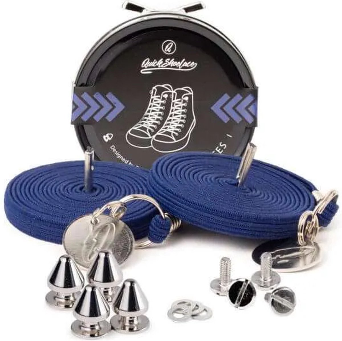Quick shoelaces - Met één hand veters strikken - Casual Marine - Schoenveter met fixatie spikes - Marine Blauw