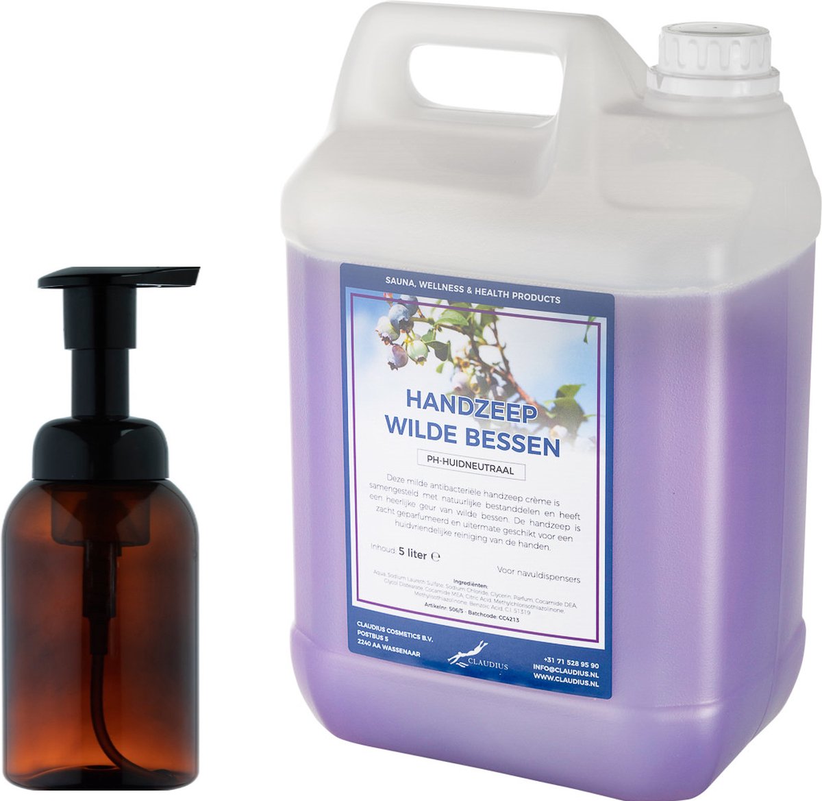 Goedkoopste Zeepdispenser 300 ml amber bruin hervulbaar 5 liter Handzeep Wilde Bessen navulling