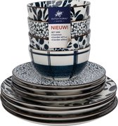 Bol.com Dutch Floral Serviesset voor 4 8 12 - Blue Time - 12-delig aanbieding