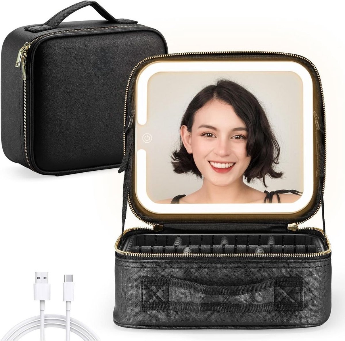 Goedkoopste Visagie Koffer - Cosmetica Koffer Met Verlichte Spiegel - Kapperskoffer - Make-up Koffer met Verstelbare Vakken – Pedicure en Nagelstyliste Beauty Koffer – Kapperstas - Makkelijk Mee Te Nemen