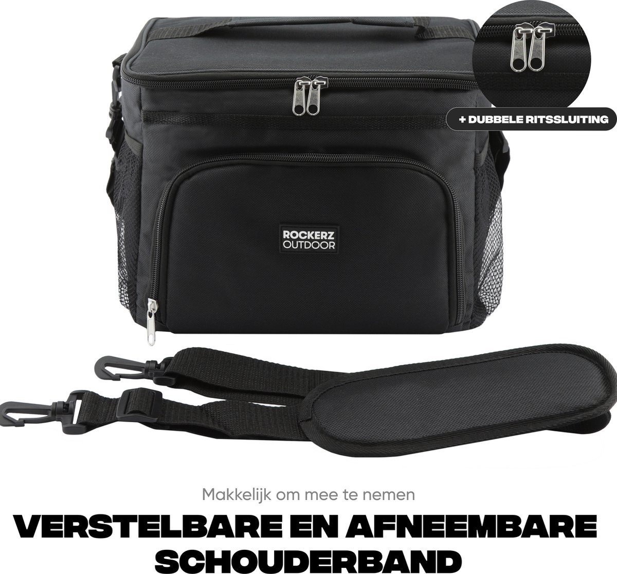 Rockerz Koeltas - 4 laags geïsoleerde - Incl. 2 koelelementen - 15 liter - Lunchtas - Picknicktas - Capaciteit voor 24x 33 cl blikken of 12x 33 cl flesjes - Slijtvast en duurzaam materiaal - Waterdicht en vuilafstotend - kleur: Zwart — cadeau in Sport & Outdoor - foto 7