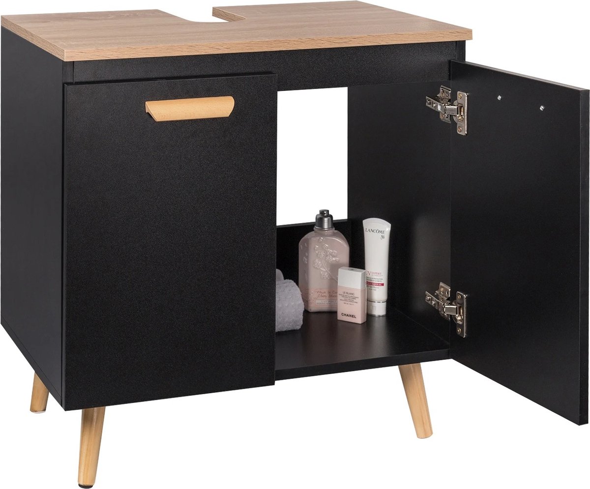 SteeFly® Badkamermeubel Op Voeten - Praktische Opslag - Undersink - 60X40X60,5Cm - Vanity Unit - Voor onder wasbak - Zwart