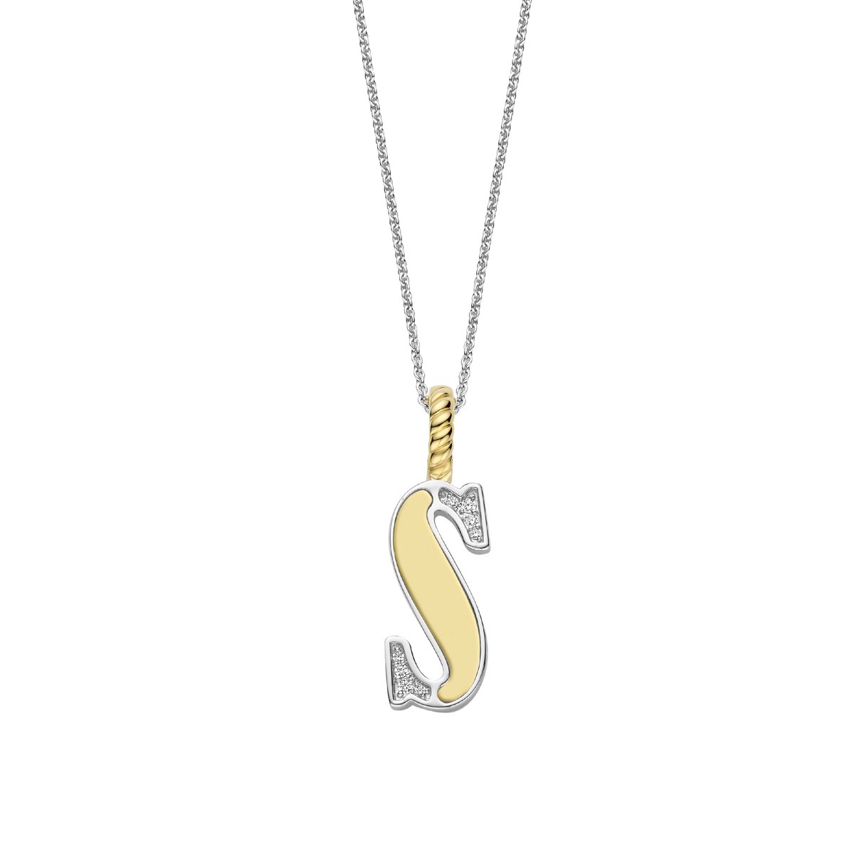 TI SENTO Dames Hanger - 925 zilver - Letter S - Zirkonia met geel verguld - 6840ZY_S