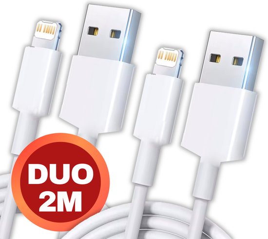2 stuks - iPhone Oplaad Kabel Lightning - 2 meter - 12 / 12 PRO / 12 PRO MAX / 11/ 11 PRO (MAX) / XS / XR/ X / iPhone 8 / 8 Plus/ iPhone SE/ 6 / 5 / 5SE - premium kwaliteit - Oplaadkabel - wit