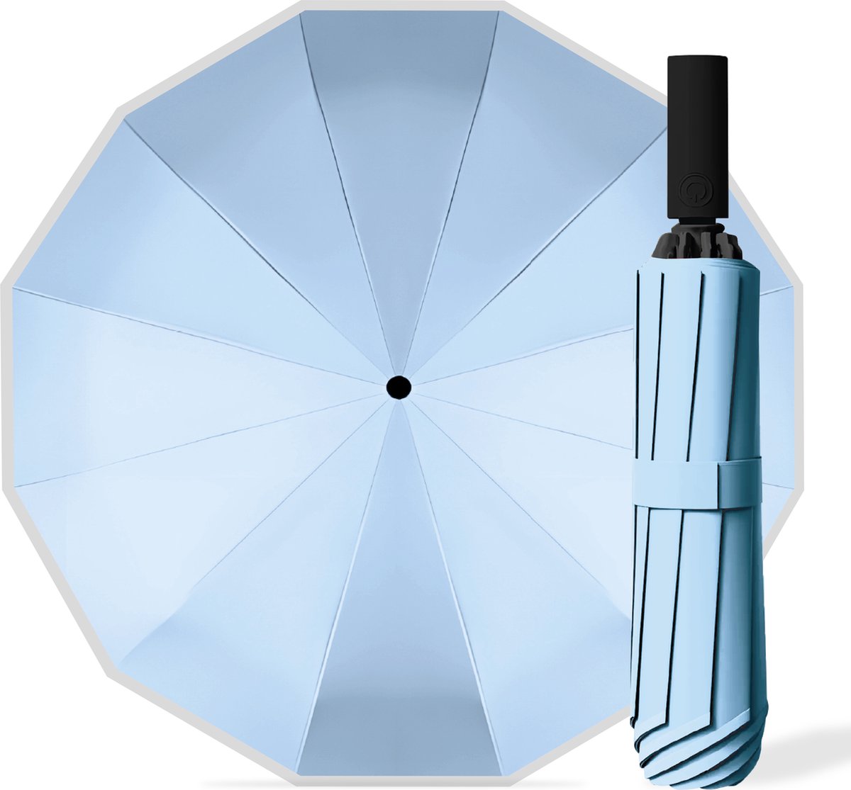 Kaaiman® Stormparaplu Opvouwbaar Reflecterend - Blauw - Lichtblauw - 12 Panelen - Windproof - UV bescherming - Paraplu - 1 Knop bediening - Geschikt voor 2 personen - Beperkte oplage